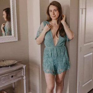 Slate Green Lace Romper